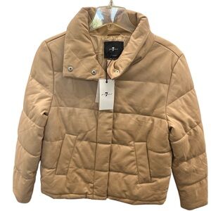 NWT 7 For All Mankind Vegan Leather Camel Puffer Jacket S